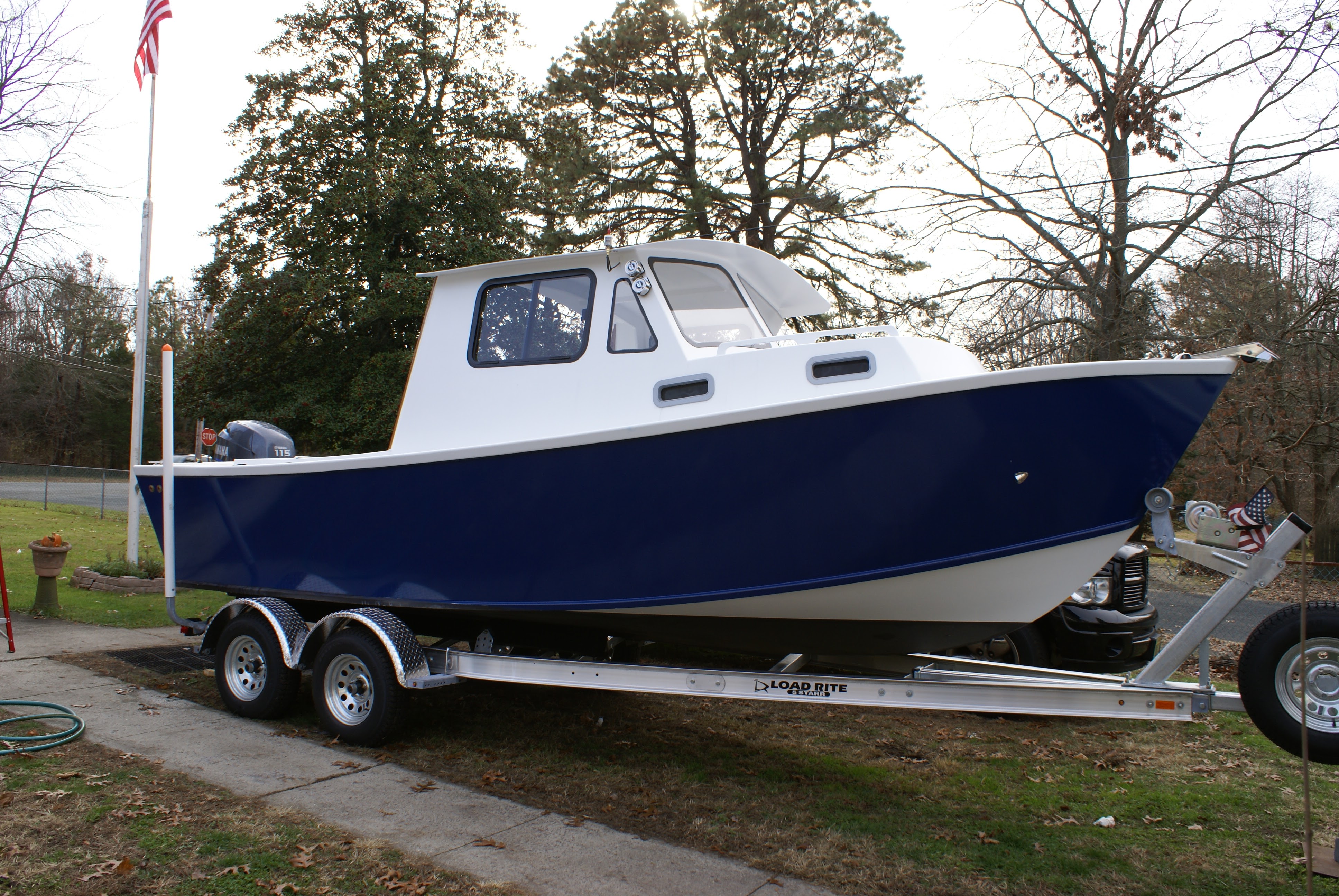 Finished J-Marie navy blue and white on trailer