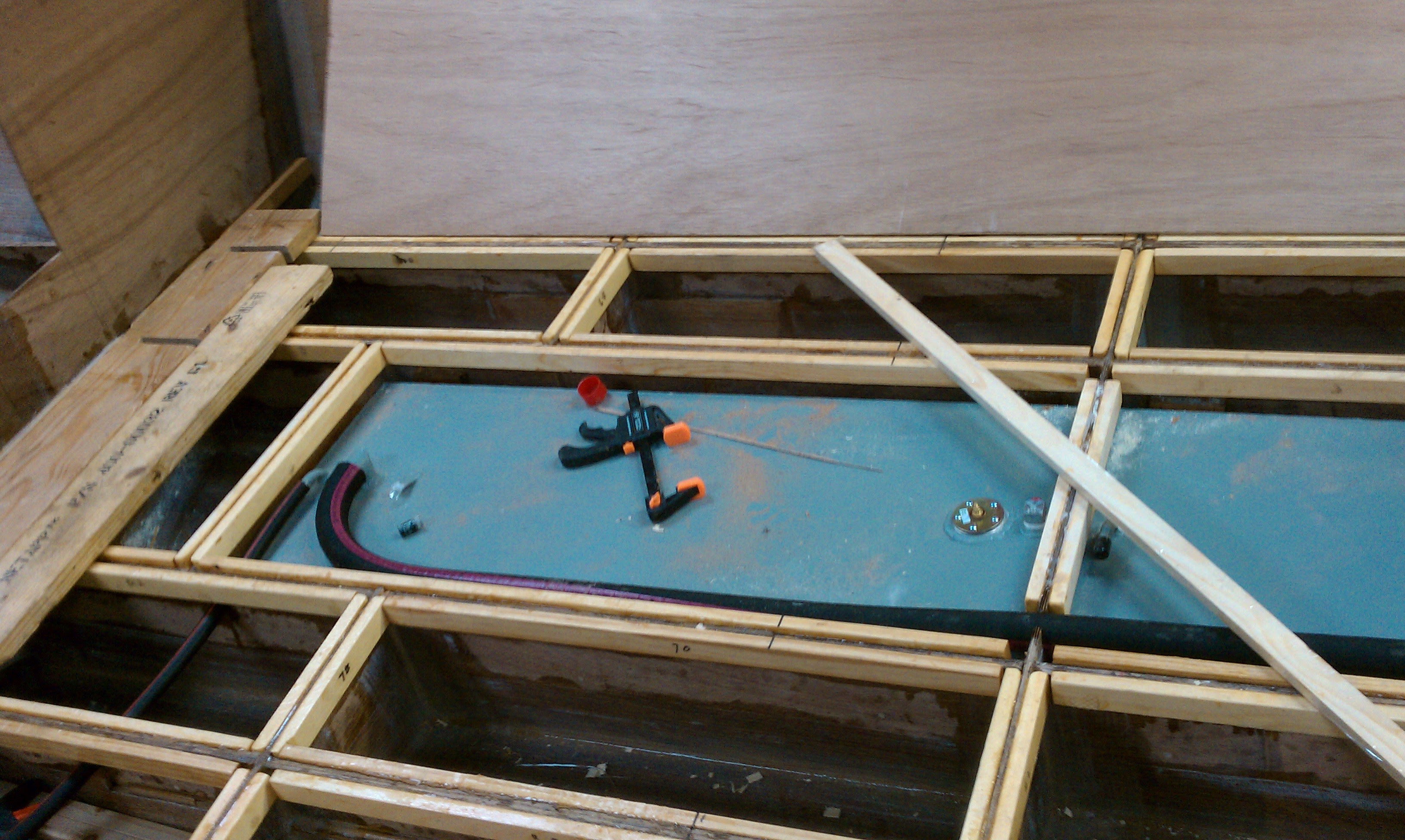 Deck framing with epoxy and clamps