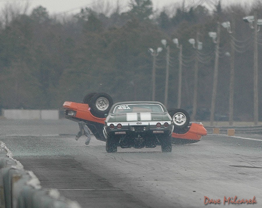 The moment of impact - car going inverted at Atco
